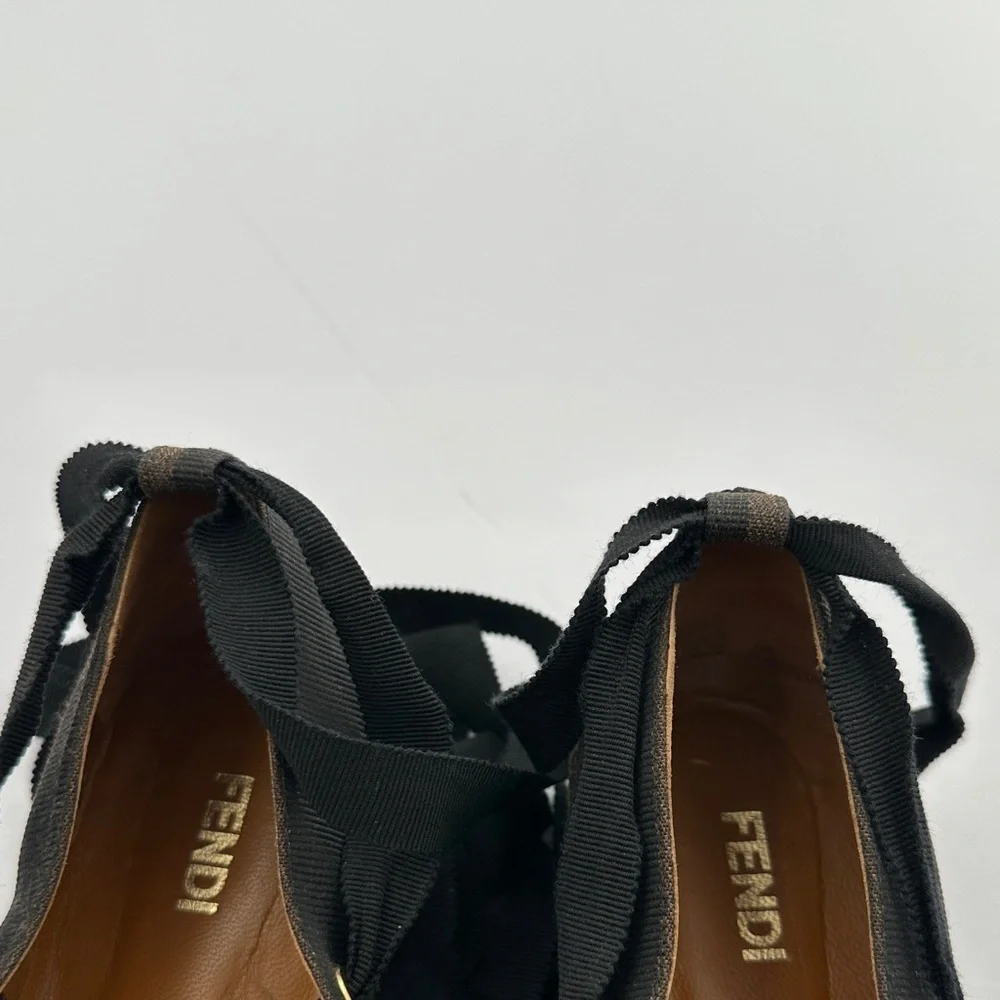 Fendi Black & Brown Pequin Ballet Espadrilles | Size 5 | Authentic